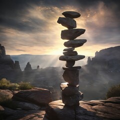 Rocks balancing. Background for design, print, card (greeting card), banner, poster, flyer, advertising, wallpaper.