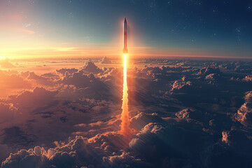missile missile in the sky, nuclear weapon concept - obrazy, fototapety, plakaty