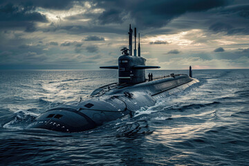 Diesel or nuclear powered military submarine - obrazy, fototapety, plakaty