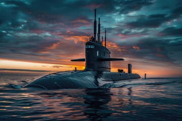 Diesel or nuclear powered military submarine - obrazy, fototapety, plakaty