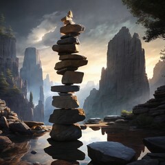 Rocks balancing. Background for design, print, card (greeting card), banner, poster, flyer, advertising, wallpaper.