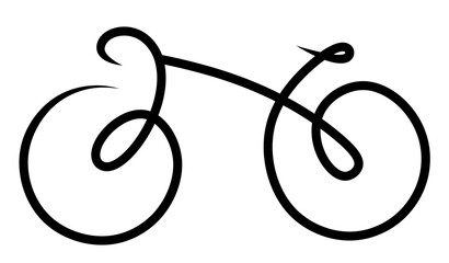 Minimalistic bicycle logo clipart. The bicycle is drawn with strokes. Two-wheeled vehicle. Emblem for bicycle store. Elegant bicycle drawn with lines.