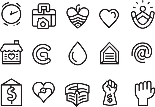 Charity Thin Line Icons set Vector on white background