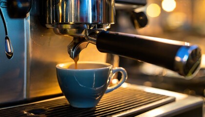 Closeup of an espresso machine with a cup of espresso coffee. Generated with AI