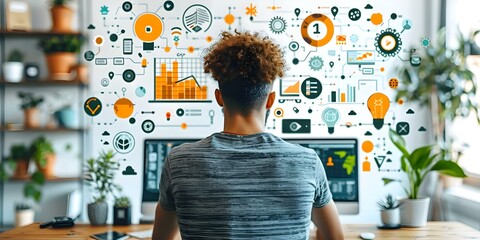 Person selecting icons representing agile project management principles adaptive planning evolutionary development early delivery continuous improvement flexibility. Concept Agile project management