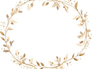 Fototapeta na wymiar Beige thin barely noticeable flower frame with leaves isolated on white background pattern 