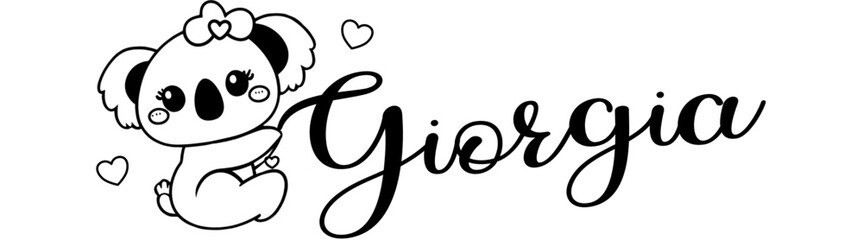 Giorgia - black color - name written - Word with Koala kawaii for websites, baby shower, greetings, banners, cards-shirt, sweatshirt, prints, cricut, silhouette, sublimation