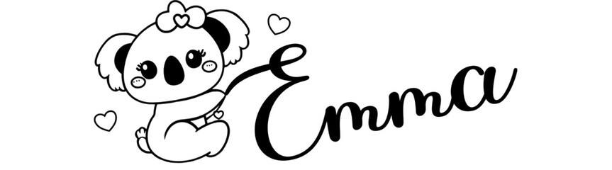 Emma -  black color - name written - Word with Koala kawaii for websites, baby shower, greetings, banners, cards-shirt, sweatshirt, prints, cricut, silhouette, sublimation