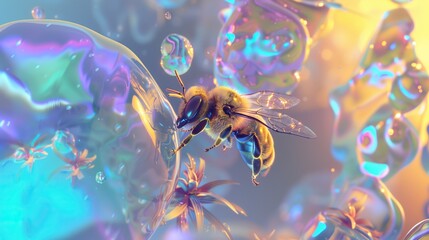 a bee in liquid glass