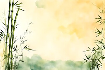 Abstract oriental watercolor background with bamboo grass and copyspace