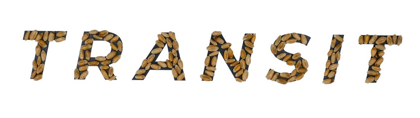 Word Transit is made of wheat. Grain transit. Isolated. 
