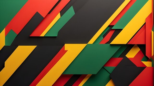 Abstract geometric background with colors of black, red, yellow, and green. Background for Black History Month featuring text copy space
