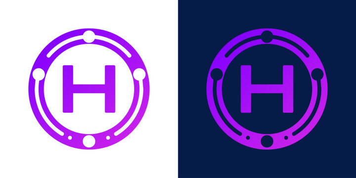 letter H logo design with dotted gradient digital circles, for digital, technology, data