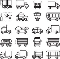 Delivery vehicle icons set black and white background