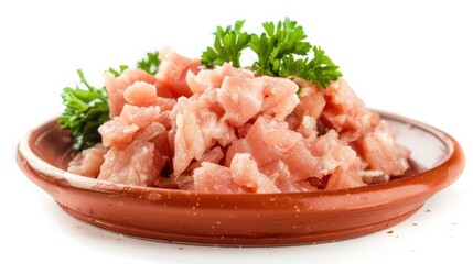 Raw meat. Fresh Minced Chicken on a Plate Isolated