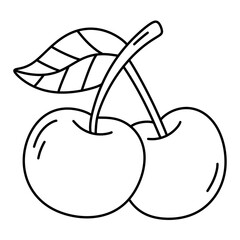 cartoon cherries line Icon.

