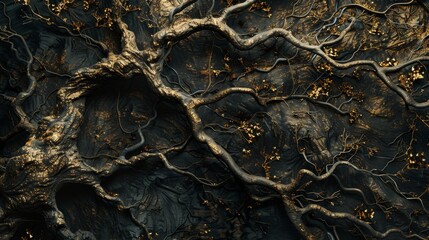 Wood and precious metals with parts of the trees transitioning from organic to golden and silver textures blending medieval mysticism with natural beauty created with Generative AI Technology - obrazy, fototapety, plakaty