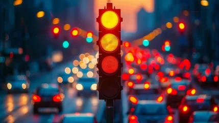 Fotobehang Adaptive Traffic Signal Control: AI optimizes traffic light sequences to reduce congestion. © Exnoi