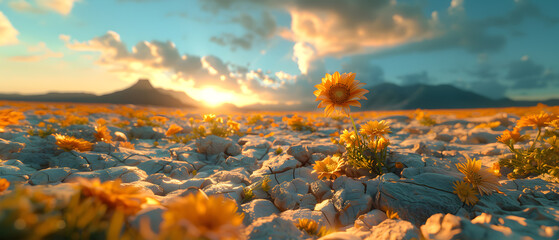 64k, 8k widescreen, wallpaper, amazing lanscape scene, flowers in desert, Colorful Meadow Beneath...