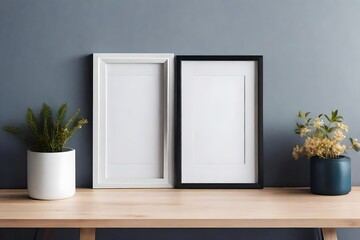 illustration of a photo frame mockup with copyspace on the wall