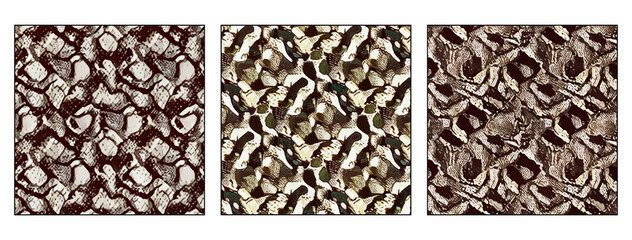  Set of 3 Watercolor painted on canvas. Snakeskin pattern. Generated by Ai