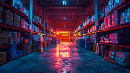 AI agents help manage a warehouse by predicting demand and optimizing product placement for efficiency in access and delivery. - obrazy, fototapety, plakaty
