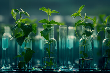 Experts conduct detailed examinations and experiments on genetically modified biological materials to assess their safety, efficacy, and impact on food production. - obrazy, fototapety, plakaty