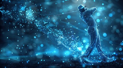 Abstract digital image of a golfer with a beautiful swing posture - obrazy, fototapety, plakaty