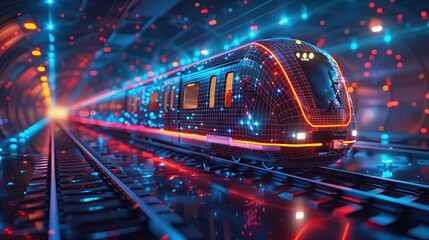 Abstract image of modern train at train station or subway. Express transportation system, transportation, rail transportation concept