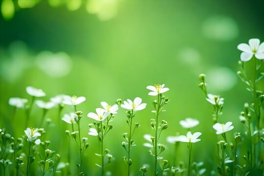 Tiny Plant White Tiny Flower In Nature green color. Creative Banner. Copyspace image
