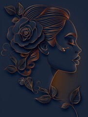 An artistic representation of a woman's profile, crafted in golden floral motifs on a dark background, exuding elegance and sophistication.