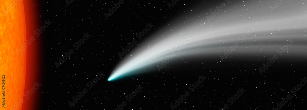 Poster comet on the space with our star is sun 
