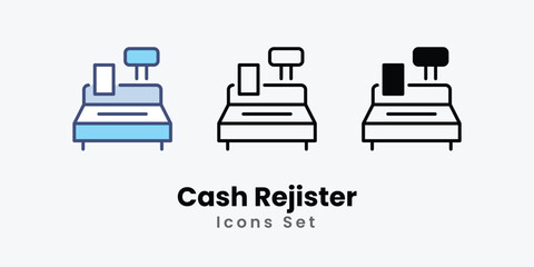 Cash Rejister icon thin line and glyph vector icon stock illustration - obrazy, fototapety, plakaty