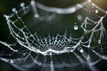 Dew covered spider s web With drops of water wth  copyspace for text