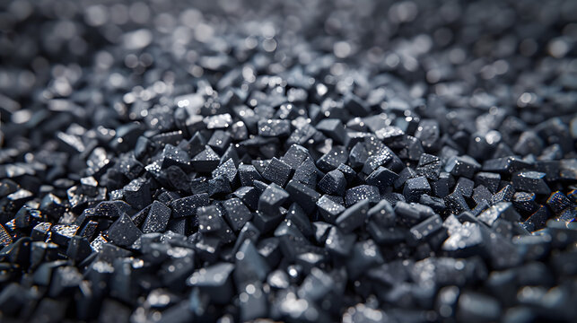 Plastik Granulat in Grau, Ein Haufen mit Kunststoffgranulat, PA6, ASA, PP, Glasfaser, graues Kunststoffgranulat zur Produktvorstellung, Kunststofftechnik, Spritzgusstechnik 