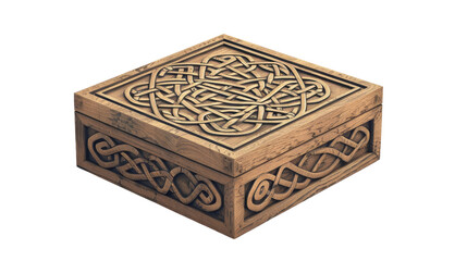 A wooden box adorned with a mesmerizing, intricate design that captivates the eye