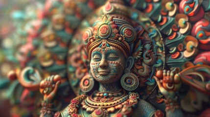 Stunning 3D rendering of a beautiful and colorful decorative sculpture of Goddess Lakshmi