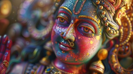 Obraz premium Close-up of 3D rendering of Goddess Lakshmi sculpture
