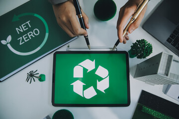 Carbon offset price report CO2 emission. Future growth Net zero waste in ESG ethical SME office...
