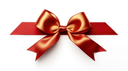 Red bow with ribbon isolated on white.