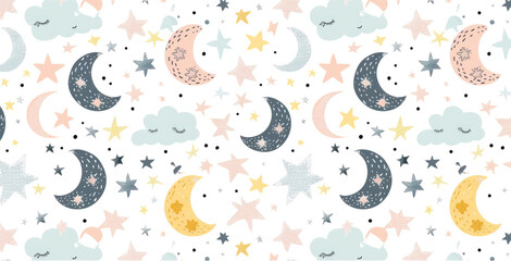 Cute dreaming cartoon watercolor illustration. Can be used for t-shirt print, kids nursery wear fashion design, baby shower invitation card.