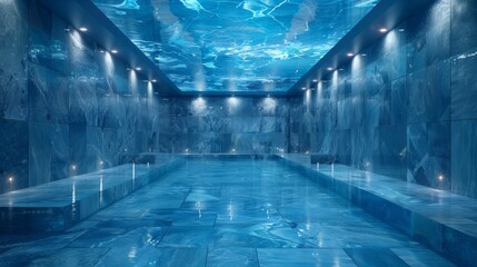 Elegant indoor swimming pool with sky reflection