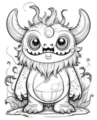 Doodle monster sketch line smoothly outline coloring page white background ai generated