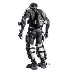Naklejka premium A lightweight durable exoskeleton suit for work isolated on transparent background, cut out, png