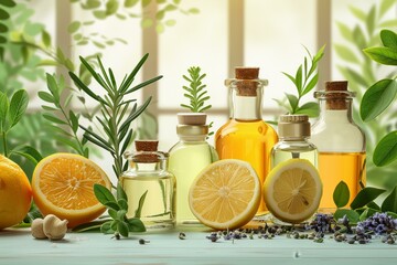 Vector workshop of homemade fragrance, natural ingredients in use