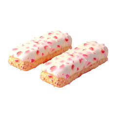 Two cake slices with white icing and pink sprinkles