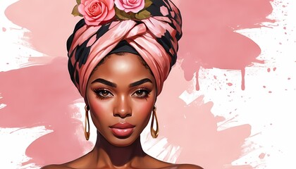 African American illustration for fashion banner. Trendy woman model. Afro hair style girl Dhuku