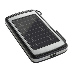 Modern black and white solar charger isolated on transparent background, cut out, png