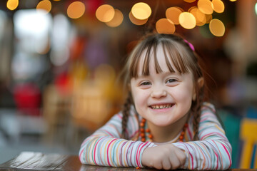 A little girl with Down syndrom smiling