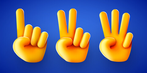 Еmoji hands counting. One two Three. 1 2 3.